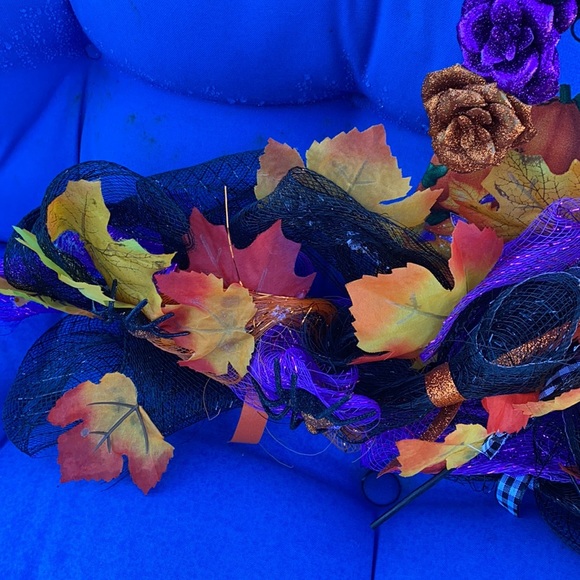 Custom By Me Halloween Witch Hat Wreath Cats Roses Brooms Autumn Leaves Spiders - Picture 5 of 15